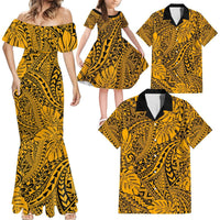 Gold Hawaii Family Matching Mermaid Dress and Hawaiian Shirt - Tribal Art LT14 Daughter's Dress - Polynesian Pride