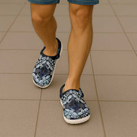 Cook Islands Tivaevae Quilt Clogs Shoes Navy Blue Marble