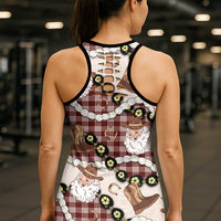 Cowboy Hawaii Mele Kalikimaka Hollow Tank Top Paniolo Kukui Nut Pikake Lei Burgundy Version - Polynesian Pride