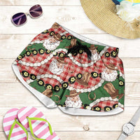 Cowboy Hawaii Mele Kalikimaka Shorts for Women Paniolo Kukui Nut Pikake Lei Red Version - Polynesian Pride