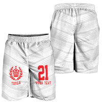 Custom Pacific Rugby Spirit Shorts for Men Tonga Ngatu Pride White Edition - Polynesian Pride