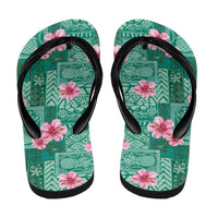 Cyan Hawaii Hibiscus Tropical Flowers Motifs Flip Flops - Polynesian Pride