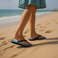 Cyan Palaka Hawaii Cowboy Flip Flops Puakenikeni Lei Paniolo Papale Seamless Vibes - Polynesian Pride
