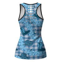 Cyan Palaka Hawaii Cowboy Hollow Tank Top Puakenikeni Lei Paniolo Papale Seamless Vibes - Polynesian Pride