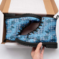 Cyan Palaka Hawaii Cowboy Leather Boots Puakenikeni Lei Paniolo Papale Seamless Vibes LT14 - Polynesian Pride