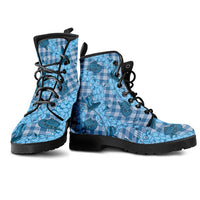 Cyan Palaka Hawaii Cowboy Leather Boots Puakenikeni Lei Paniolo Papale Seamless Vibes LT14 - Polynesian Pride