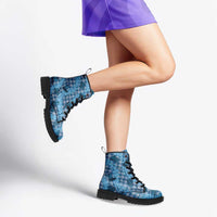 Cyan Palaka Hawaii Cowboy Leather Boots Puakenikeni Lei Paniolo Papale Seamless Vibes LT14 - Polynesian Pride