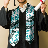Cyan Tahiti Tiare Monstera Graduation Stole Polynesian Pattern Curve Style