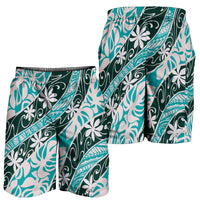 Cyan Tahiti Tiare Monstera Shorts for Men Polynesian Pattern Curve Style - Polynesian Pride