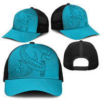 Dark Cyan Gradient Polynesia Baseball Net Cap Hawaiian Tribal Hammerhead Shark Tattoo - Polynesian Pride