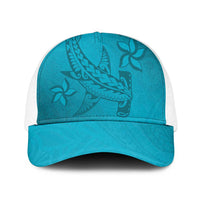 Dark Cyan Gradient Polynesia Mesh Trucker Cap Hawaiian Tribal Hammerhead Shark Tattoo - Polynesian Pride
