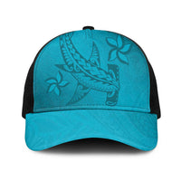 Dark Cyan Gradient Polynesia Mesh Trucker Cap Hawaiian Tribal Hammerhead Shark Tattoo - Polynesian Pride
