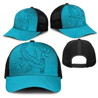 Dark Cyan Gradient Polynesia Mesh Trucker Cap Hawaiian Tribal Hammerhead Shark Tattoo - Polynesian Pride