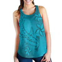 Dark Cyan Gradient Polynesia Women Racerback Tank Hawaiian Tribal Hammerhead Shark Tattoo - Polynesian Pride