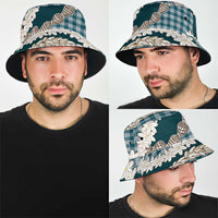 Dark Cyan Hawaii Tiare and Shell Lei Bucket Hat Hawaiian Palaka Luxury Vibes LT14 - Polynesian Pride