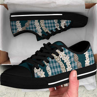 Dark Cyan Hawaii Tiare and Shell Lei Low Top Shoes Hawaiian Palaka Luxury Vibes LT14 Dark Cyan - Polynesian Pride