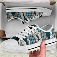 Dark Cyan Hawaii Tiare and Shell Lei Low Top Shoes Hawaiian Palaka Luxury Vibes LT14 Dark Cyan - Polynesian Pride