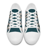 Dark Cyan Hawaii Tiare and Shell Lei Low Top Shoes Hawaiian Palaka Luxury Vibes LT14 - Polynesian Pride