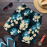 Dark Cyan Tropical Hawaii Shorts for Men Seamless Monstera Plumeria Hawaiian Pattern LT14 Dark Cyan - Polynesian Pride