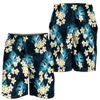 Dark Cyan Tropical Hawaii Shorts for Men Seamless Monstera Plumeria Hawaiian Pattern LT14 - Polynesian Pride