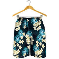 Dark Cyan Tropical Hawaii Shorts for Men Seamless Monstera Plumeria Hawaiian Pattern LT14 - Polynesian Pride