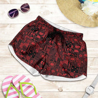 Dark Samoa Manuia Le Kerisimasi Shorts for Women Pacific Patchwork Xmas Vibes - Polynesian Pride