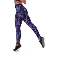Deep Blue Monstera Leggings Polynesian Tribal Pattern LT01 Blue - Polynesian Pride