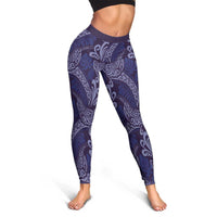 Deep Blue Monstera Leggings Polynesian Tribal Pattern LT01 - Polynesian Pride
