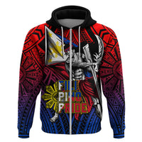 Filipinos Lapu-lapu Hero Hoodie Philippines Flag and Sun DT02 Zip Hoodie Art - Polynesian Pride
