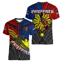 Philippines Half Sleeve Tattoo Women V Neck T Shirt Pinoy Filipinos Sun DT02 - Polynesian Pride