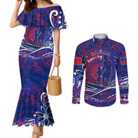 Father's Day Samoa Couples Matching Mermaid Dress and Long Sleeve Button Shirt Special Dad Polynesia Paradise DT02 Green - Polynesian Pride