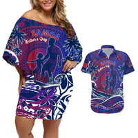 Father's Day Samoa Couples Matching Off Shoulder Short Dress and Hawaiian Shirt Special Dad Polynesia Paradise DT02 Green - Polynesian Pride