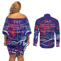 Father's Day Samoa Couples Matching Off Shoulder Short Dress and Long Sleeve Button Shirt Special Dad Polynesia Paradise DT02 - Polynesian Pride