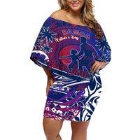 Father's Day Samoa Off Shoulder Short Dress Special Dad Polynesia Paradise DT02 Women Green - Polynesian Pride