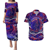 Father's Day American Samoa Couples Matching Puletasi and Hawaiian Shirt Special Dad Polynesia Paradise DT02 Blue - Polynesian Pride
