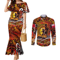 Father's Day Tonga Couples Matching Mermaid Dress and Long Sleeve Button Shirt Special Dad Polynesia Paradise DT02 Orange - Polynesian Pride