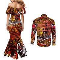 Father's Day Tonga Couples Matching Mermaid Dress and Long Sleeve Button Shirt Special Dad Polynesia Paradise DT02 - Polynesian Pride