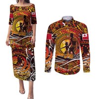 Father's Day Tonga Couples Matching Puletasi and Long Sleeve Button Shirt Special Dad Polynesia Paradise DT02 Orange - Polynesian Pride