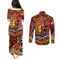 Father's Day Tonga Couples Matching Puletasi and Long Sleeve Button Shirt Special Dad Polynesia Paradise DT02 - Polynesian Pride