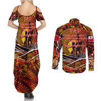 Father's Day Tonga Couples Matching Summer Maxi Dress and Long Sleeve Button Shirt Special Dad Polynesia Paradise DT02 - Polynesian Pride