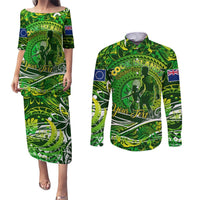 Father's Day Cook Islands Couples Matching Puletasi and Long Sleeve Button Shirt Special Dad Polynesia Paradise DT02 Green - Polynesian Pride