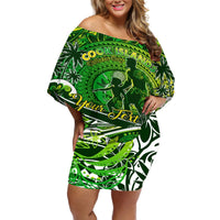 Father's Day Cook Islands Off Shoulder Short Dress Special Dad Polynesia Paradise DT02 Women Green - Polynesian Pride