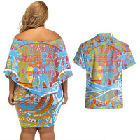 Father's Day Fiji Couples Matching Off Shoulder Short Dress and Hawaiian Shirt Special Dad Polynesia Paradise