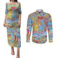Father's Day Fiji Couples Matching Puletasi and Long Sleeve Button Shirt Special Dad Polynesia Paradise DT02 Red - Polynesian Pride
