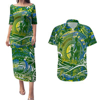 Father's Day Solomon Islands Couples Matching Puletasi and Hawaiian Shirt Special Dad Polynesia Paradise DT02 Green - Polynesian Pride