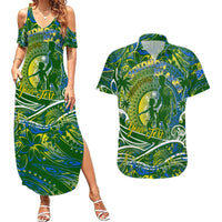 Father's Day Solomon Islands Couples Matching Summer Maxi Dress and Hawaiian Shirt Special Dad Polynesia Paradise DT02 Green - Polynesian Pride