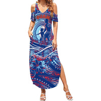 Father's Day Guam Summer Maxi Dress Special Dad Polynesia Paradise DT02 Women Blue - Polynesian Pride