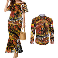 Father's Day Marquesas Islands Couples Matching Mermaid Dress and Long Sleeve Button Shirt Special Dad Polynesia Paradise DT02 Orange - Polynesian Pride