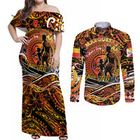 Father's Day Marquesas Islands Couples Matching Off Shoulder Maxi Dress and Long Sleeve Button Shirt Special Dad Polynesia Paradise