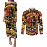 Father's Day Marquesas Islands Couples Matching Puletasi and Long Sleeve Button Shirt Special Dad Polynesia Paradise DT02 Orange - Polynesian Pride